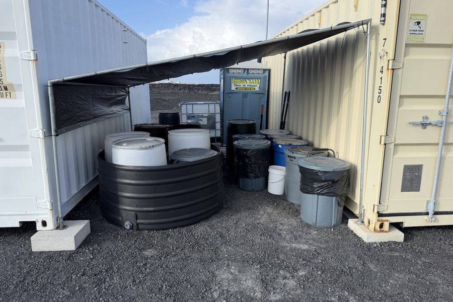 Reef to Root fermentation barrels at the Kona processing site